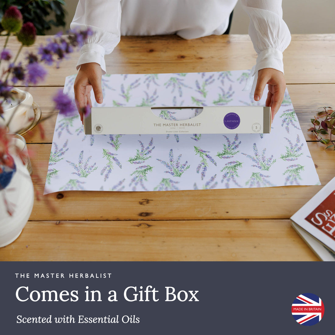 Lavender scented drawer liners, Traditional Floral print, rolled