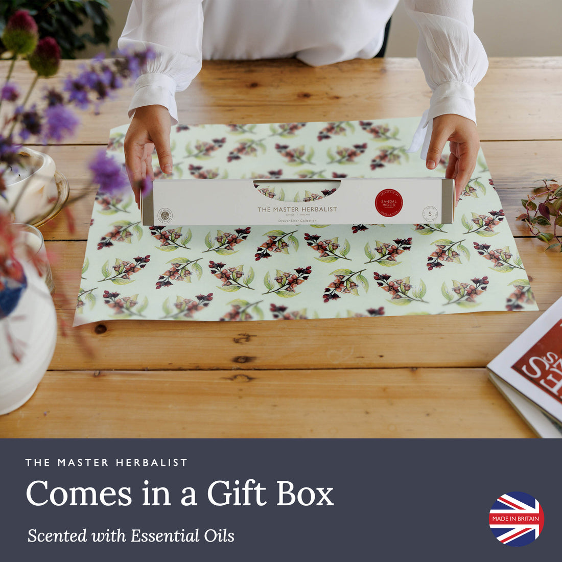 Sandalwood scented drawer liners, Traditional Floral print, rolled