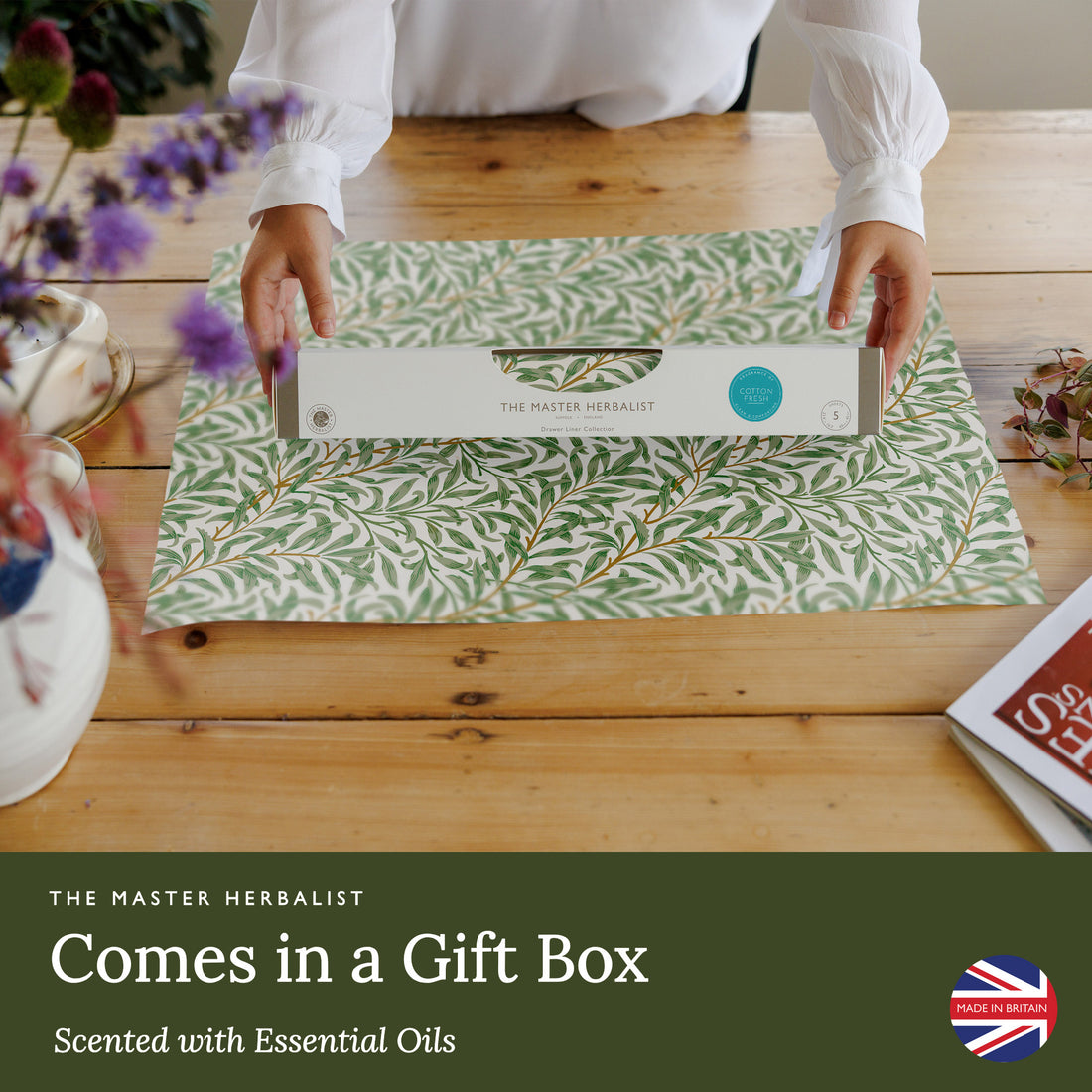 Cotton Fresh scented drawer liners, Willow print, rolled