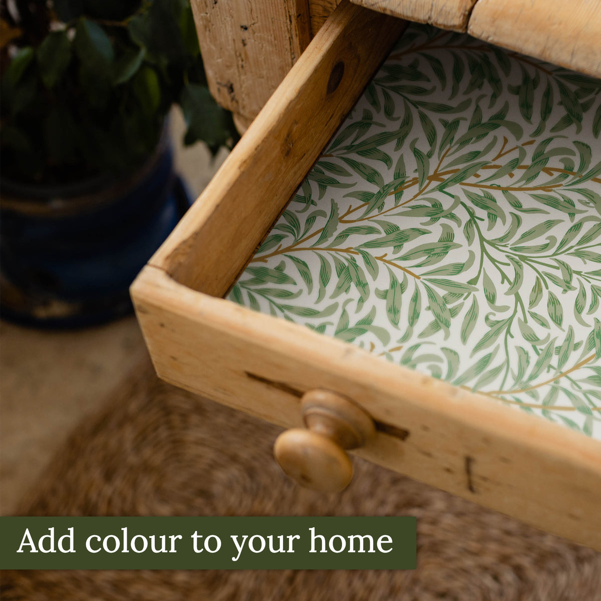 William Morris Willow scented drawer liners lining a drawer
