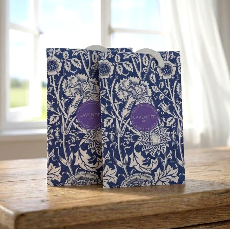 PACK of 2 - The Master Herbalist's LAVENDER Hanging Wardrobe Freshener or Drawer Sachet, scented with essential oils.