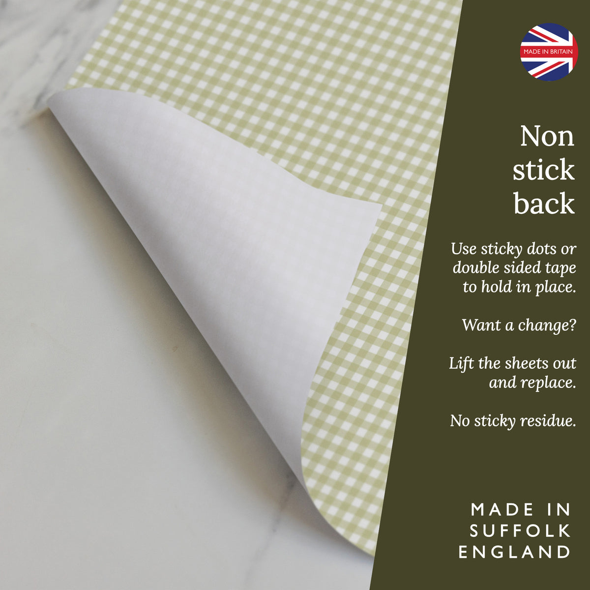 Non-stick back: hold the liners in place with sticky dots or double-sided tape, then lift out to replace, leaving no residue