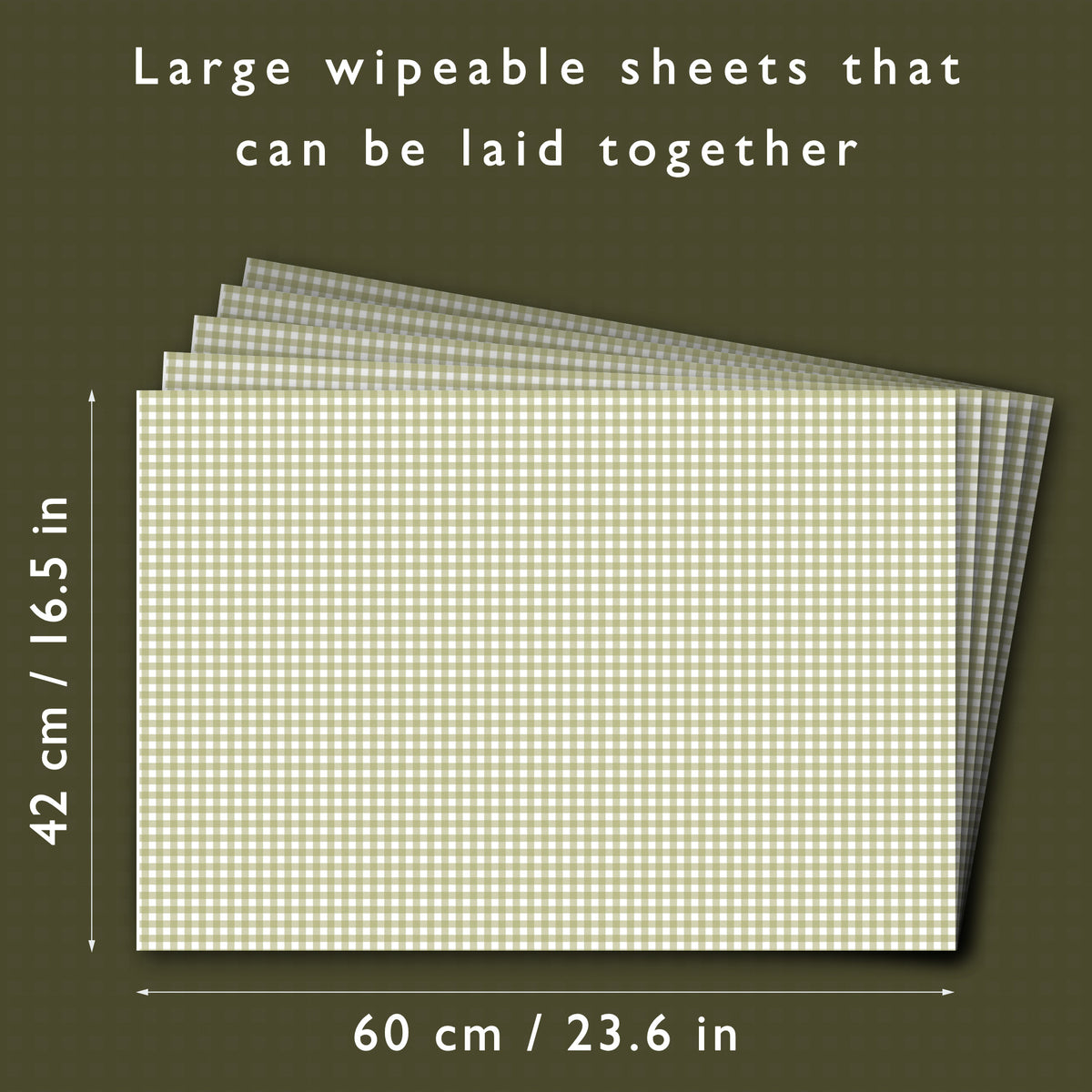 Large wipe clean sheets, 60 × 42 cm, can be laid together to cover a drawer