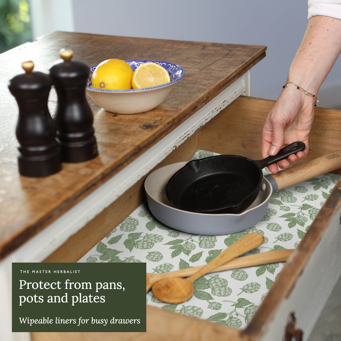 Wipe clean drawer liners, Hops in Garden Green Various designs design