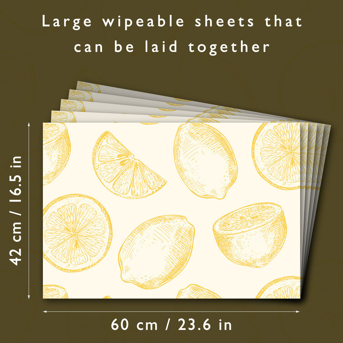Large wipe clean sheets, 60 × 42 cm, can be laid together to cover a drawer