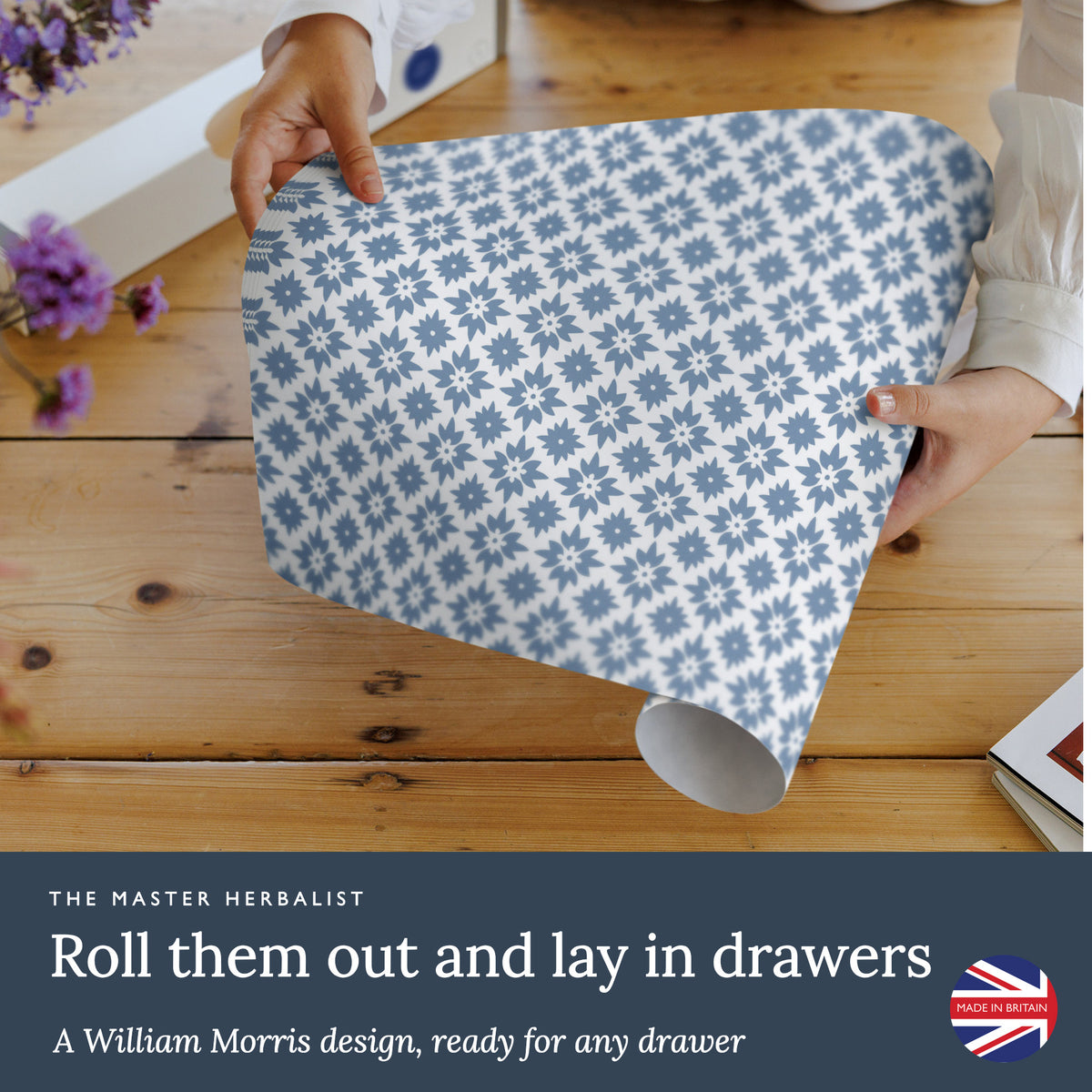 Roll out Mosaic wipe clean drawer liners and lay them in drawers