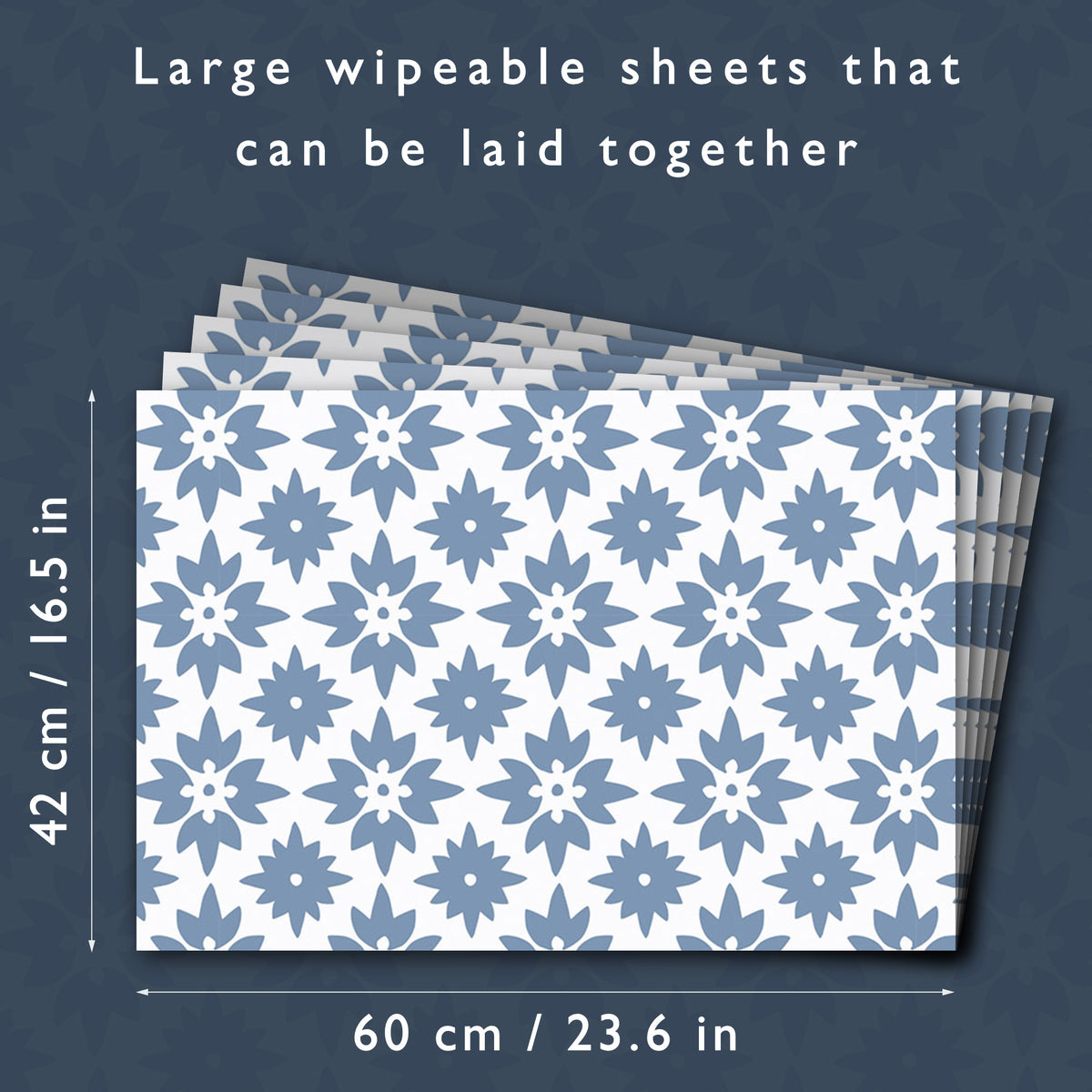 Large wipe clean sheets, 60 × 42 cm, can be laid together to cover a drawer