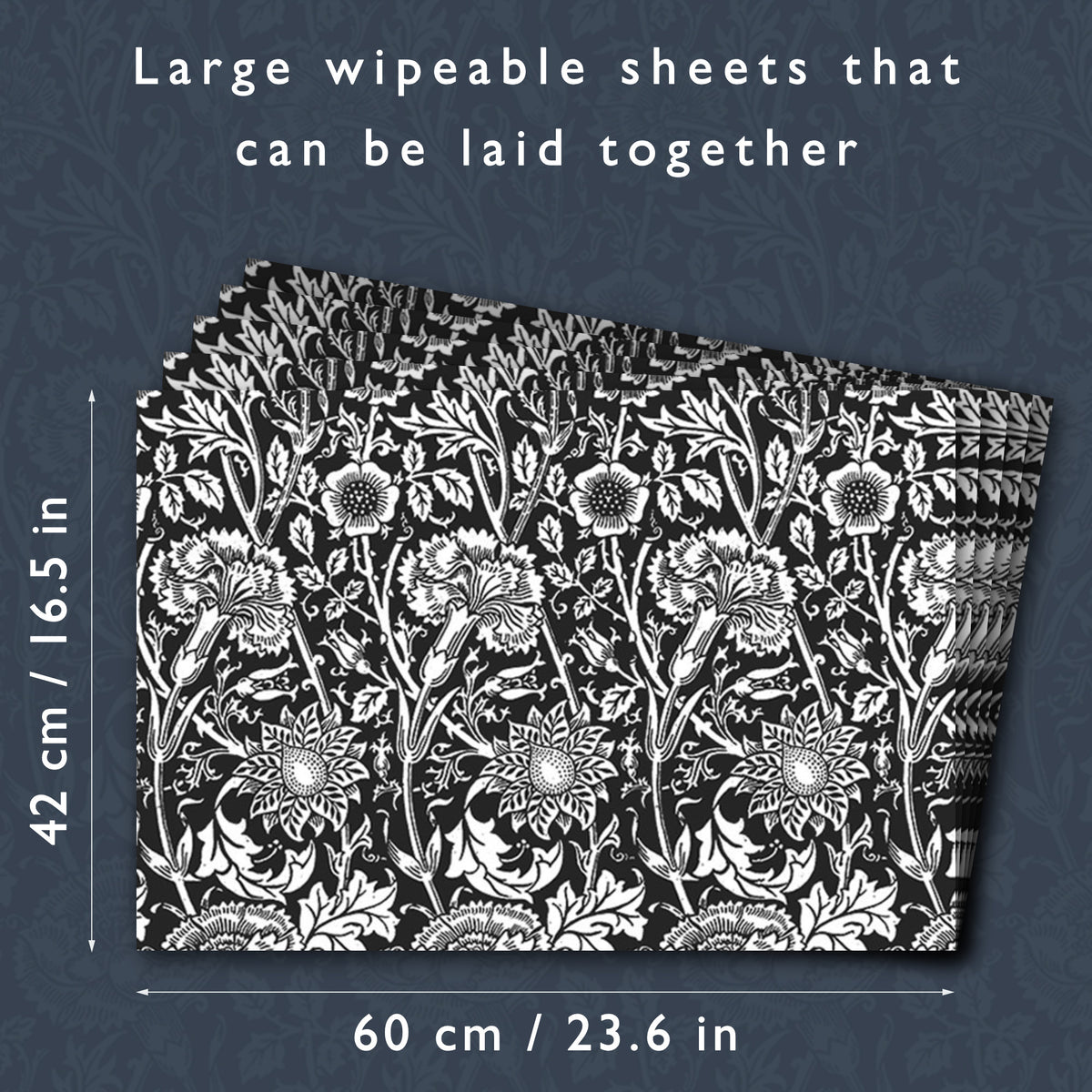 Large wipe clean sheets, 60 × 42 cm, can be laid together to cover a drawer