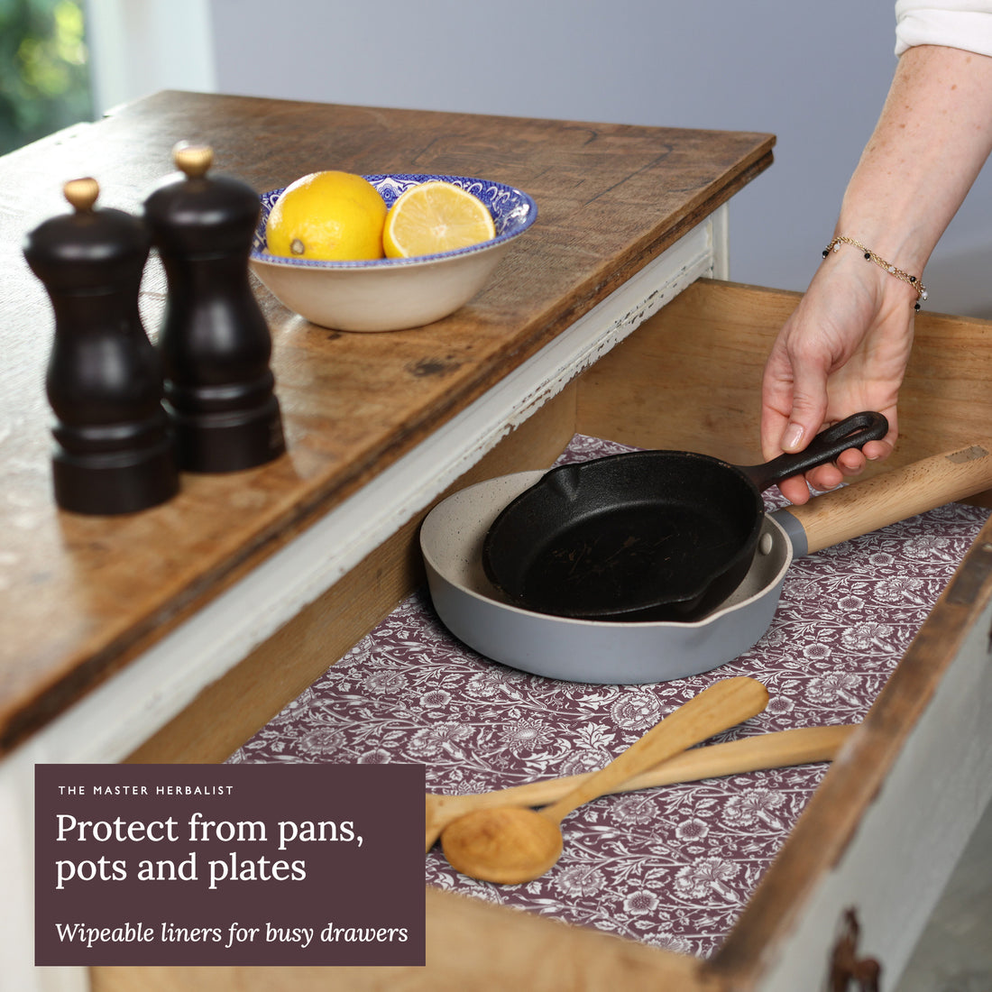 Wipe clean drawer liners, Damson William Morris Pink & Rose design