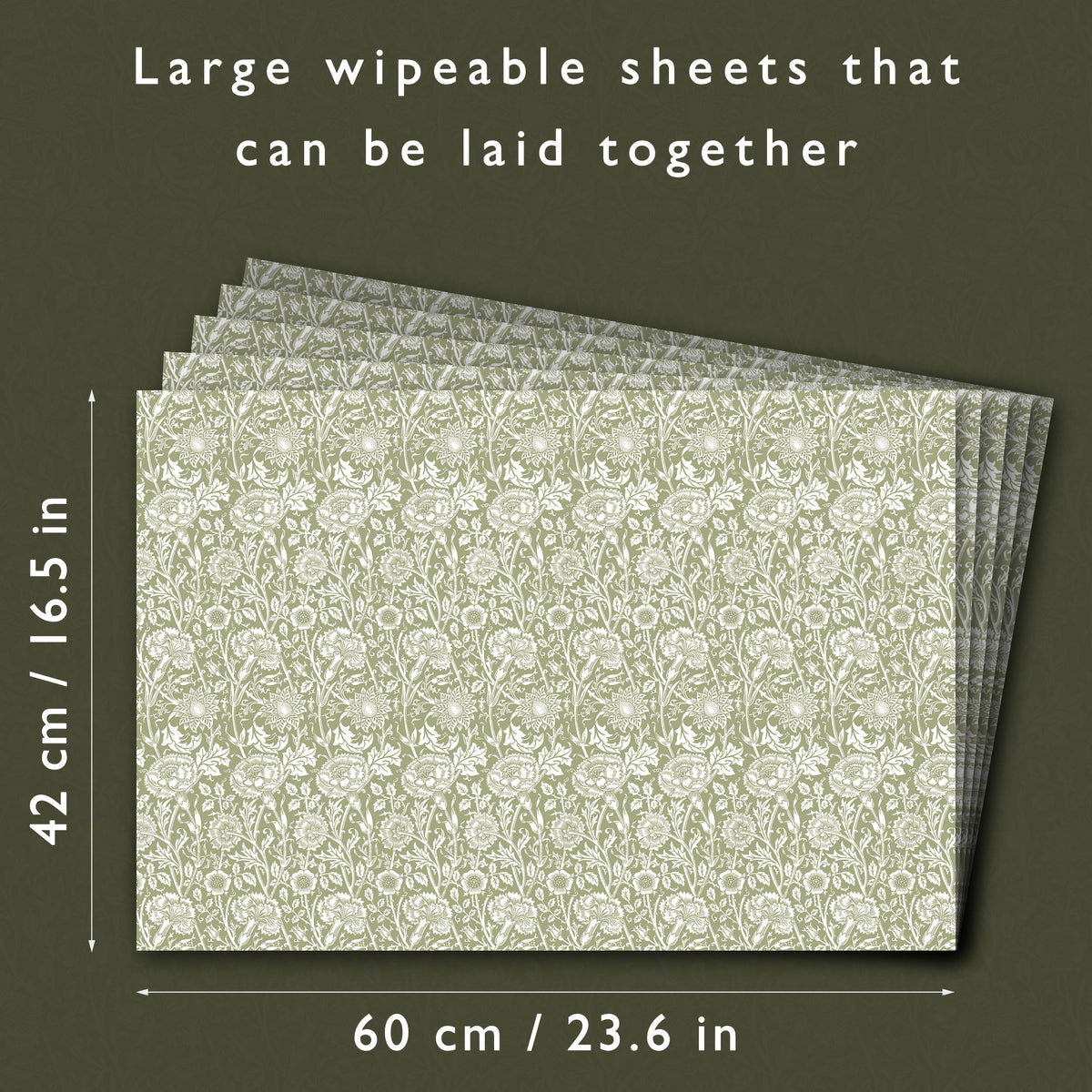 Large wipe clean sheets, 60 × 42 cm, can be laid together to cover a drawer