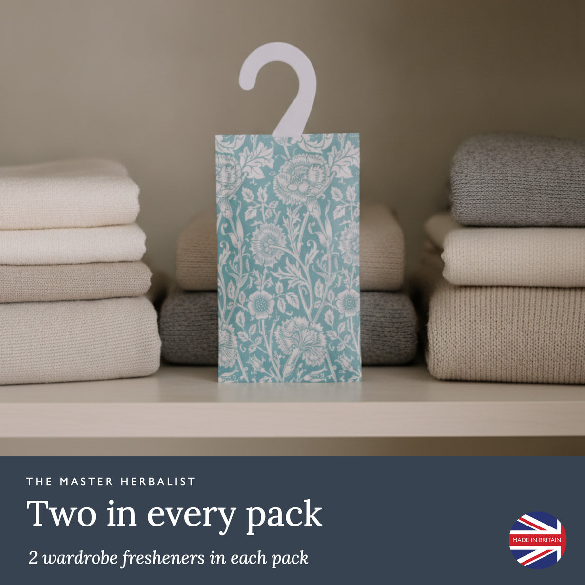 Two William Morris Pinks + Roses wardrobe fresheners in every pack