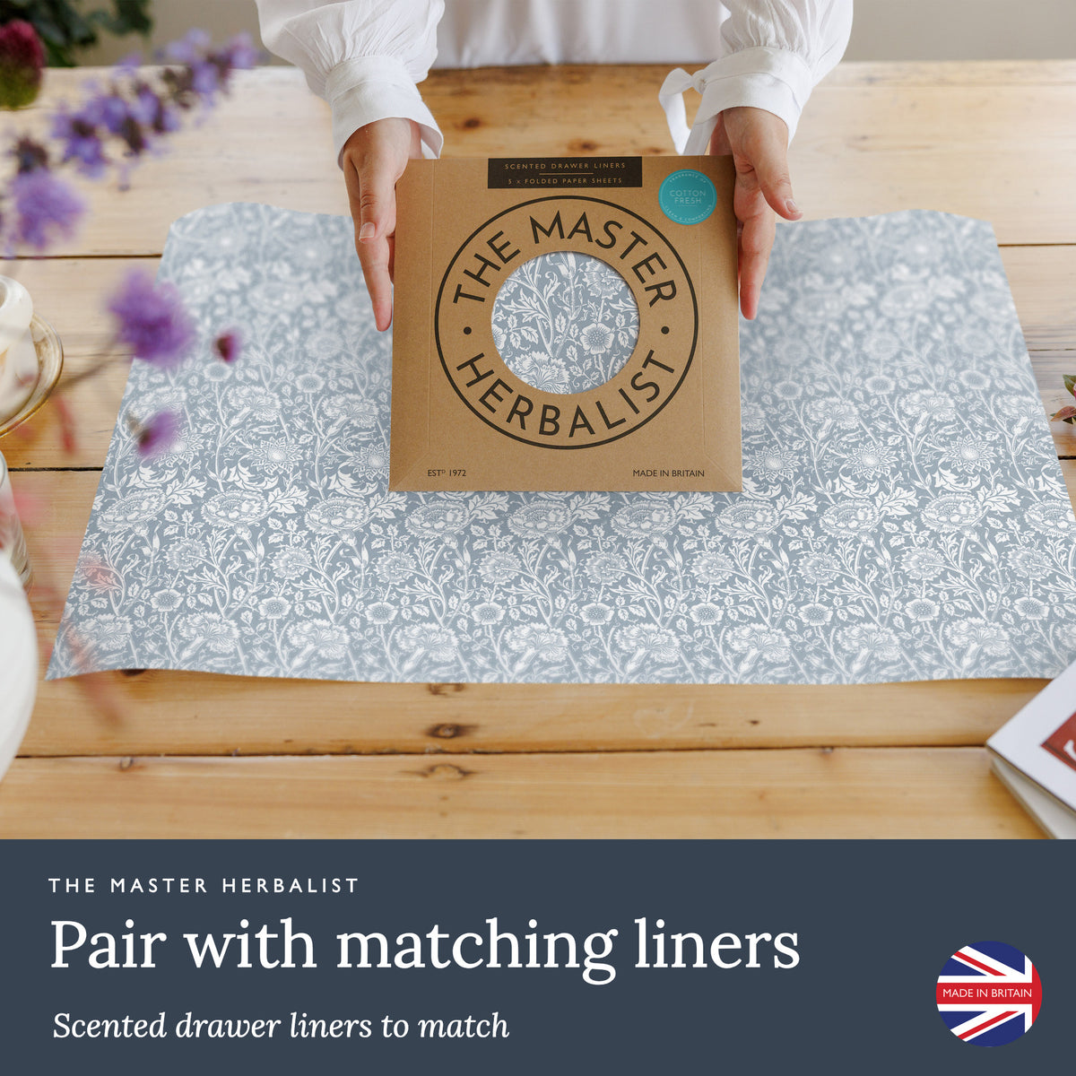 Cotton Fresh wardrobe freshener pairs with matching scented drawer liners