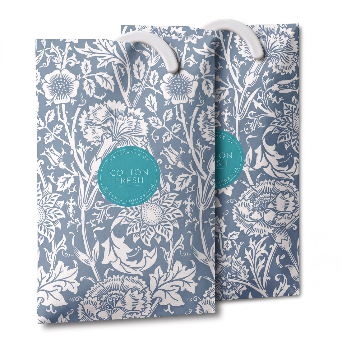 Cotton Fresh scented wardrobe fresheners, Powder Blue William Morris Pink & Rose design, 2 pack