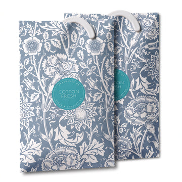 Cotton Fresh scented wardrobe fresheners, Powder Blue William Morris Pink & Rose design, 2 pack
