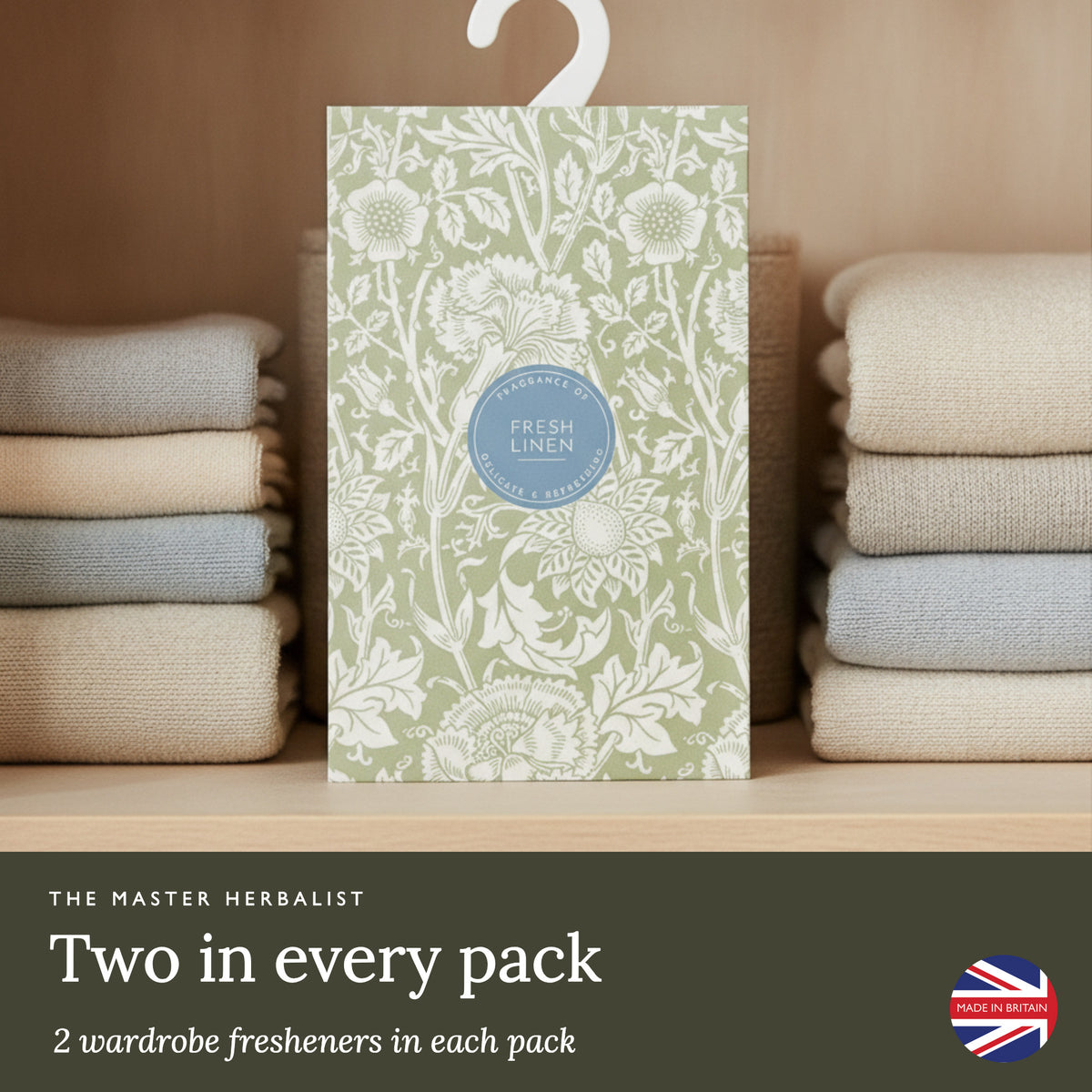 Two William Morris Pinks + Roses wardrobe fresheners in every pack