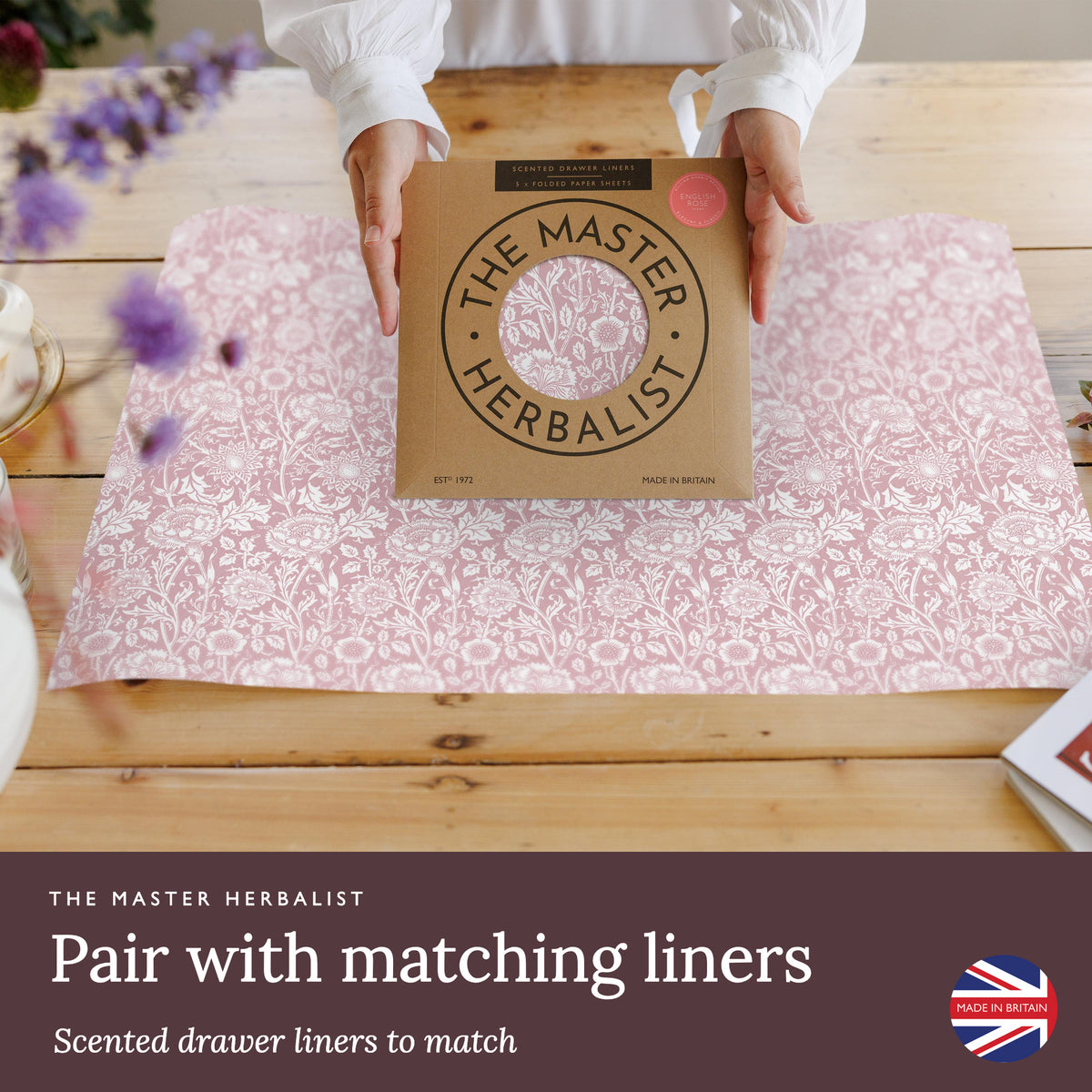 English Rose wardrobe freshener pairs with matching scented drawer liners