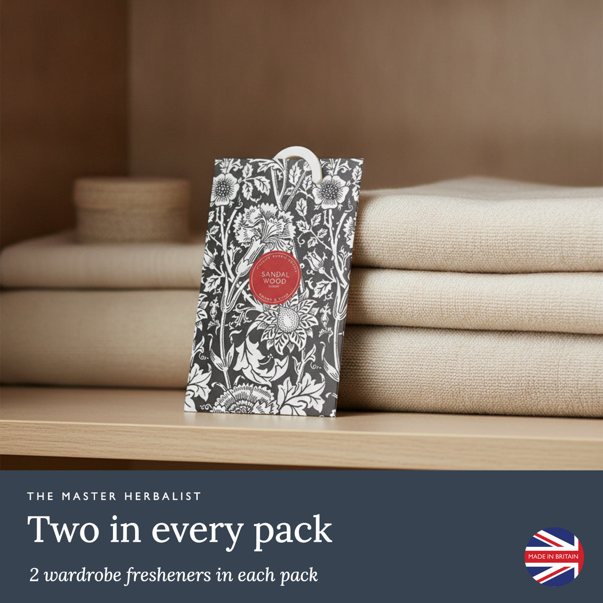 Two William Morris Pinks + Roses wardrobe fresheners in every pack