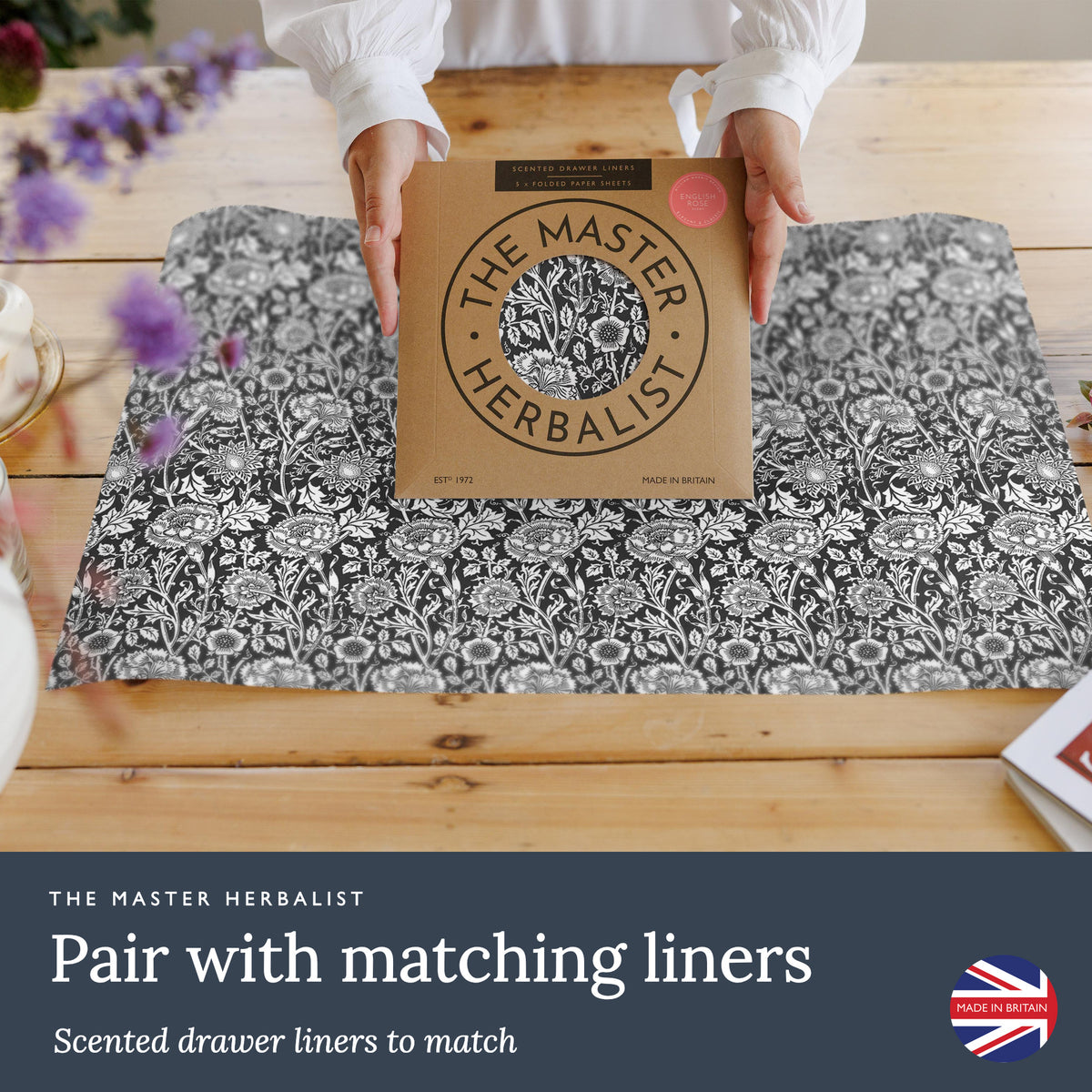 Sandalwood wardrobe freshener pairs with matching scented drawer liners