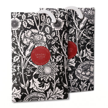 Sandalwood scented wardrobe fresheners, Black William Morris Pink & Rose design, 2 pack