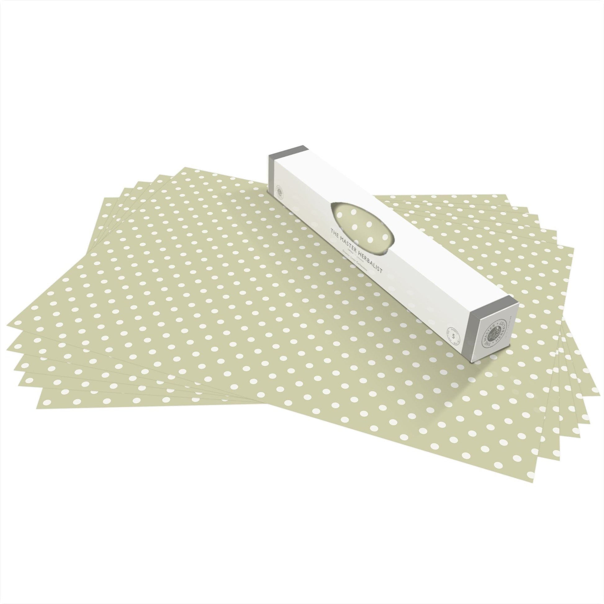 THE MASTER HERBALIST | Wipe Clean & Unscented Drawer Liners in a SAGE GREEN POLKA DOT Design. Perfect for Kitchen Drawers, Shelves, Cupboards & Cabinets. Made in Suffolk, England. (Sage Green)