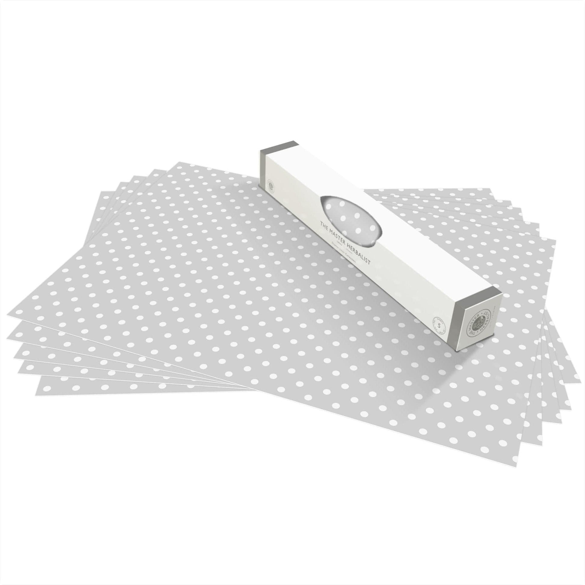 THE MASTER HERBALIST | Wipe Clean & Unscented Drawer Liners in a SOFT GREY POLKA DOT Design. Perfect for Kitchen Drawers, Shelves, Cupboards & Cabinets. Made in Suffolk, England. (Soft Grey)