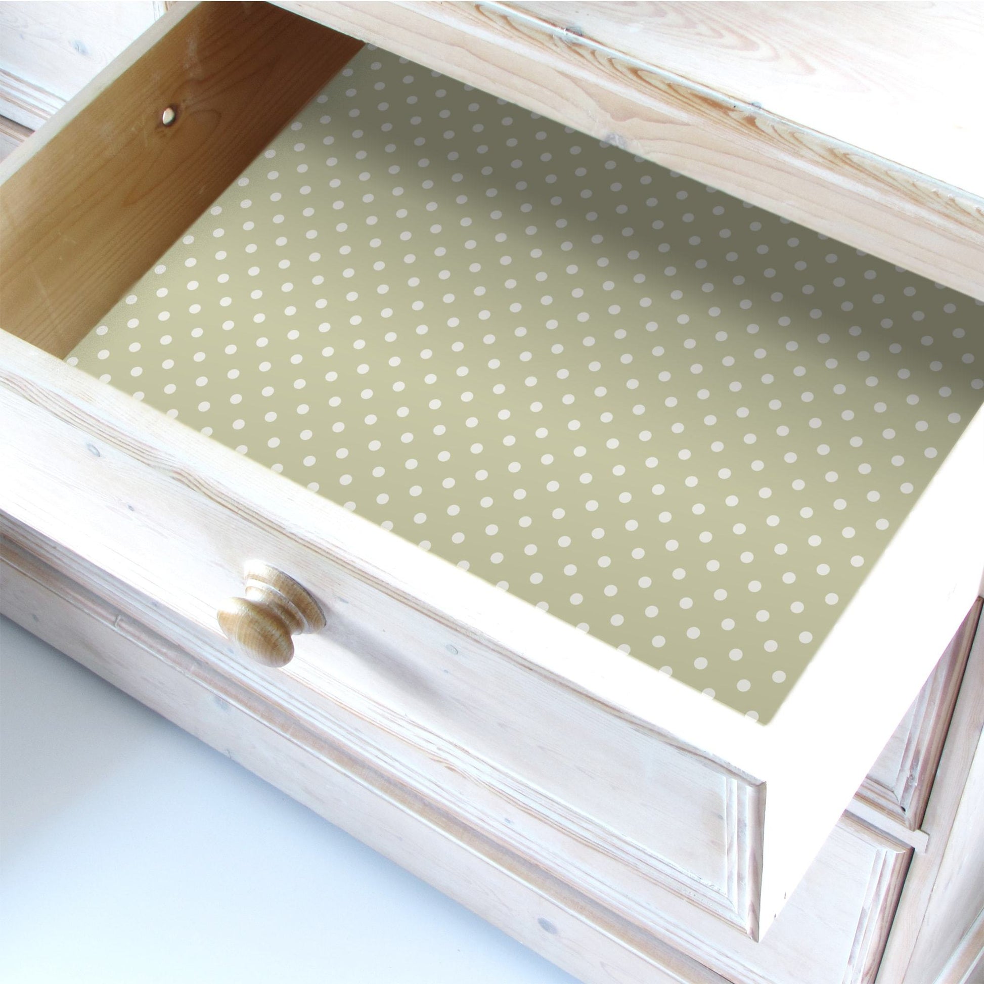 THE MASTER HERBALIST | Wipe Clean & Unscented Drawer Liners in a SAGE GREEN POLKA DOT Design. Perfect for Kitchen Drawers, Shelves, Cupboards & Cabinets. Made in Suffolk, England. (Sage Green)