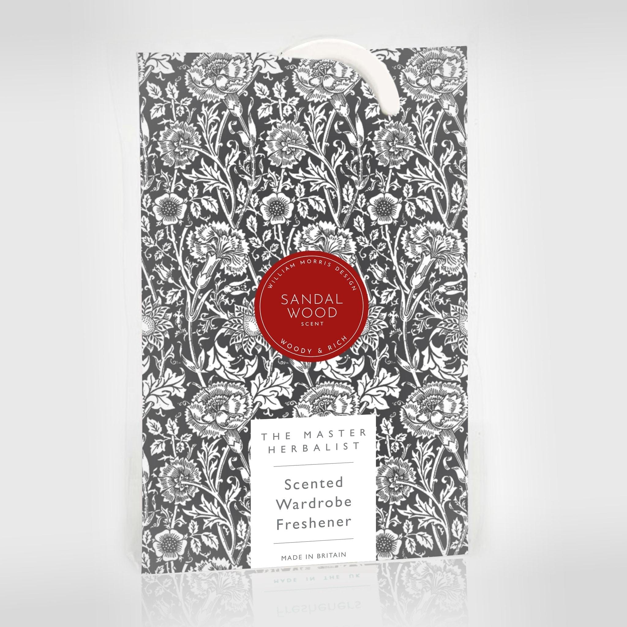 SANDALWOOD Scented Wardrobe Freshener in a WILLIAM MORRIS Design in BLACK | Pack of 2 - Wardrobe Freshener - The Master Herbalist