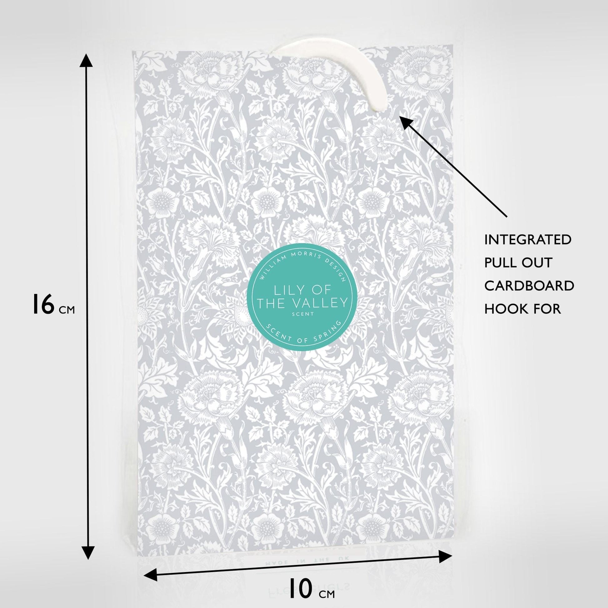 LILY OF THE VALLEY Scented Wardrobe Freshener in a WILLIAM MORRIS Design in GREY | Pack of 2 - Wardrobe Freshener - The Master Herbalist