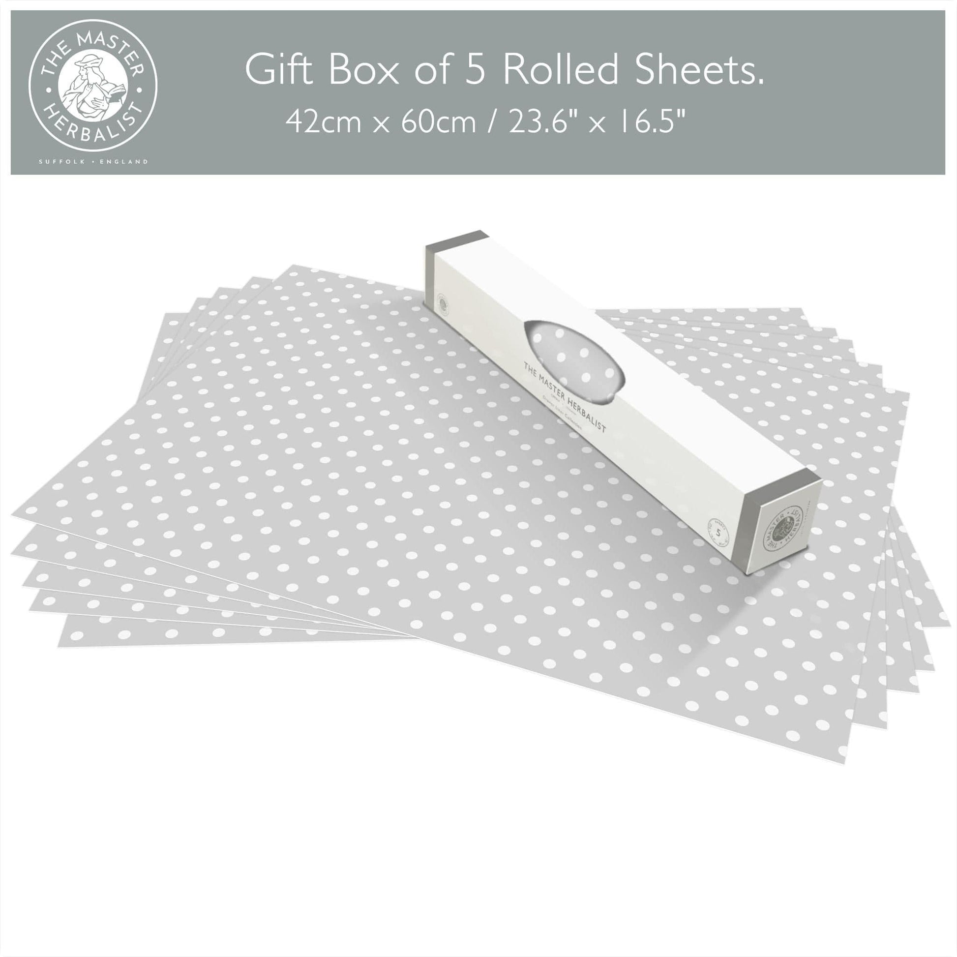 THE MASTER HERBALIST | Wipe Clean & Unscented Drawer Liners in a SOFT GREY POLKA DOT Design. Perfect for Kitchen Drawers, Shelves, Cupboards & Cabinets. Made in Suffolk, England. (Soft Grey)