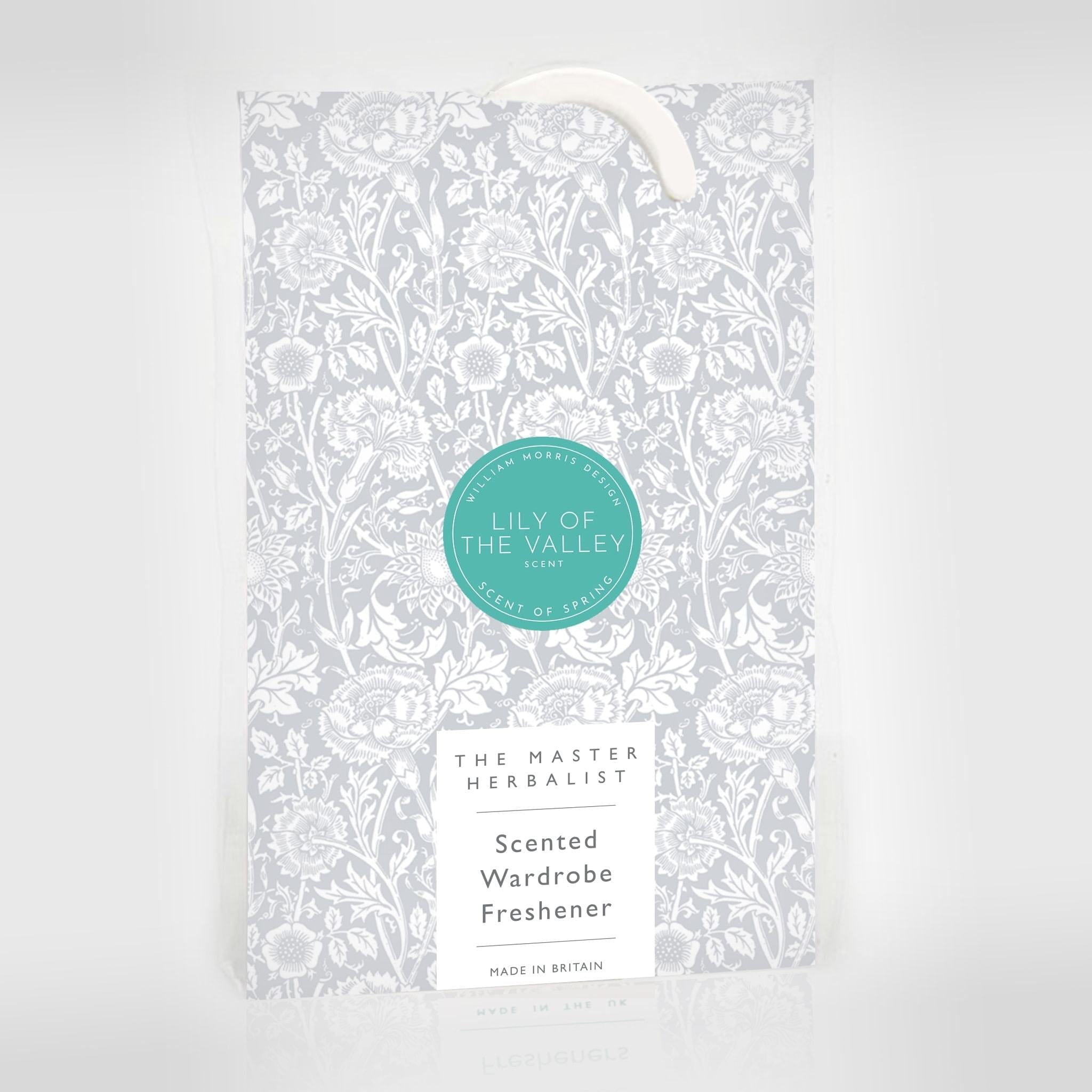 THE MASTER HERBALIST Wardrobe Freshener Lily of The Valley LILY SCENTED Wardrobe Freshener in a WILLIAM MORRIS DESIGN in GREY