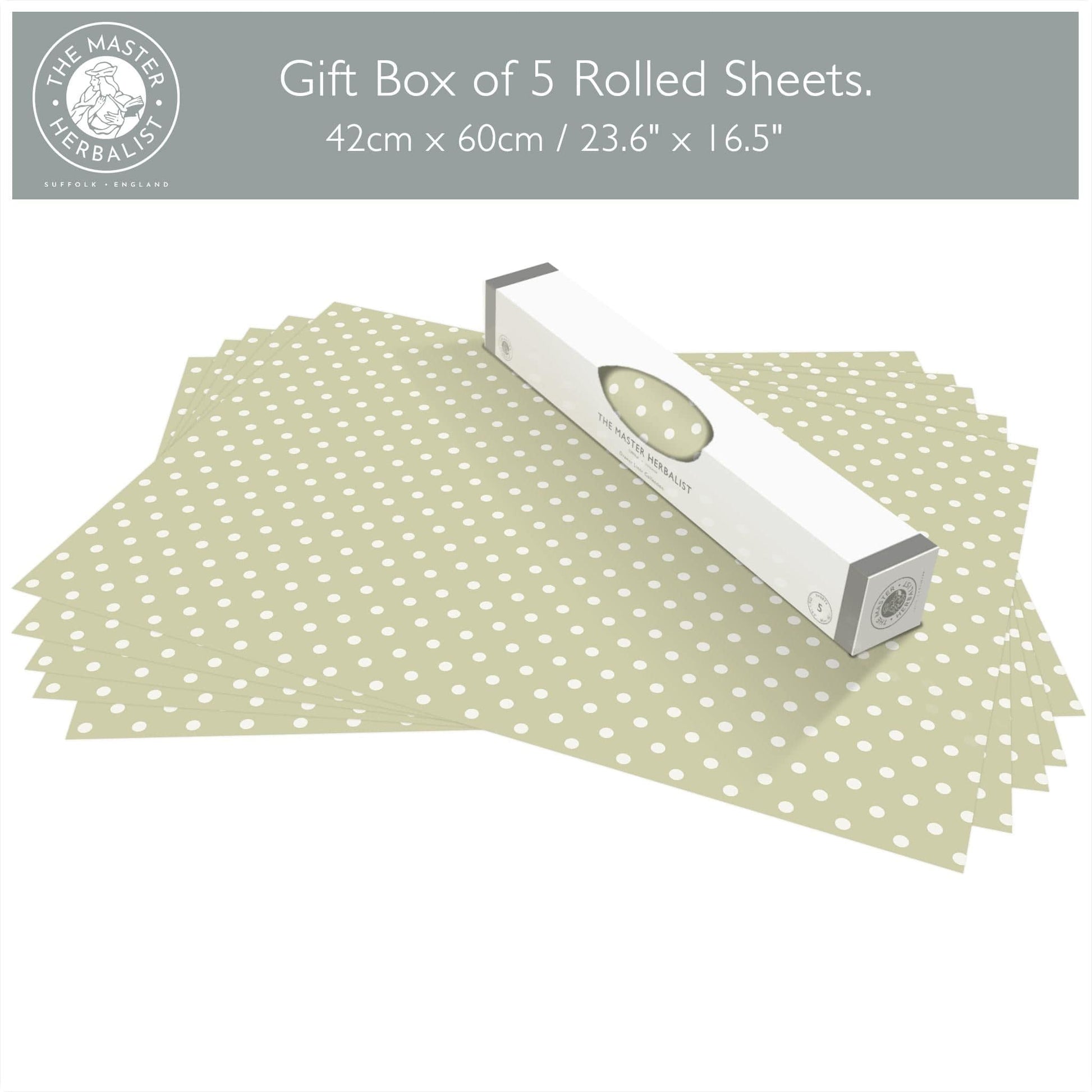THE MASTER HERBALIST Wipe Clean Drawer Liners Polka Dot Wipe Clean & Unscented Drawer Liners in SAGE GREEN POLKA DOT