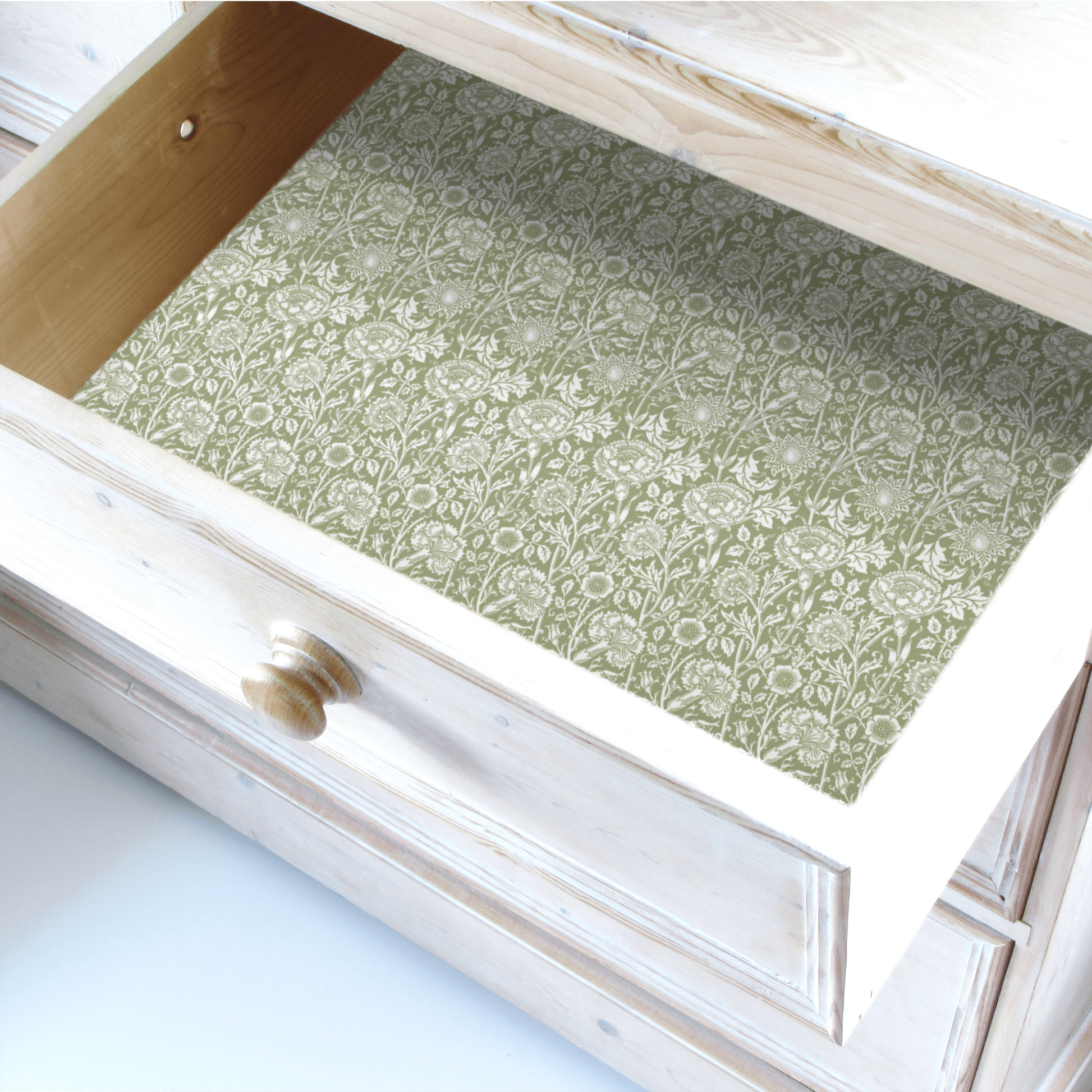 THE MASTER HERBALIST Wipe Clean Drawer Liners William Morris Wipe Clean & Unscented Drawer Liners in SAGE GREEN